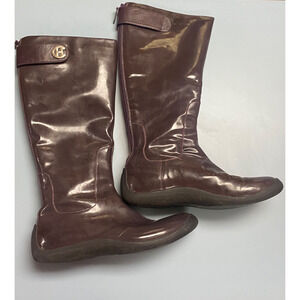 Cole Haan Size 8B Boots Plum Patent Waterproof Women's Riding Rain Shoe Bin